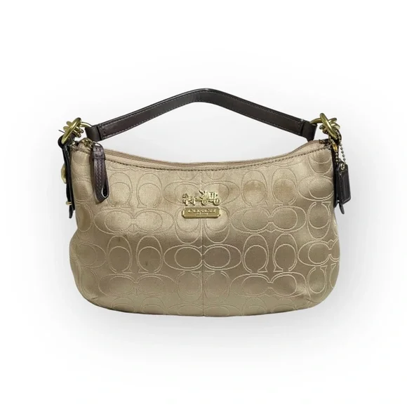 Coach ♕ Mia Lurex Signature C Top Handle Pouch Hobo Bag Handbag ♕ Light Khaki ♕ - Picture 2 of 16
